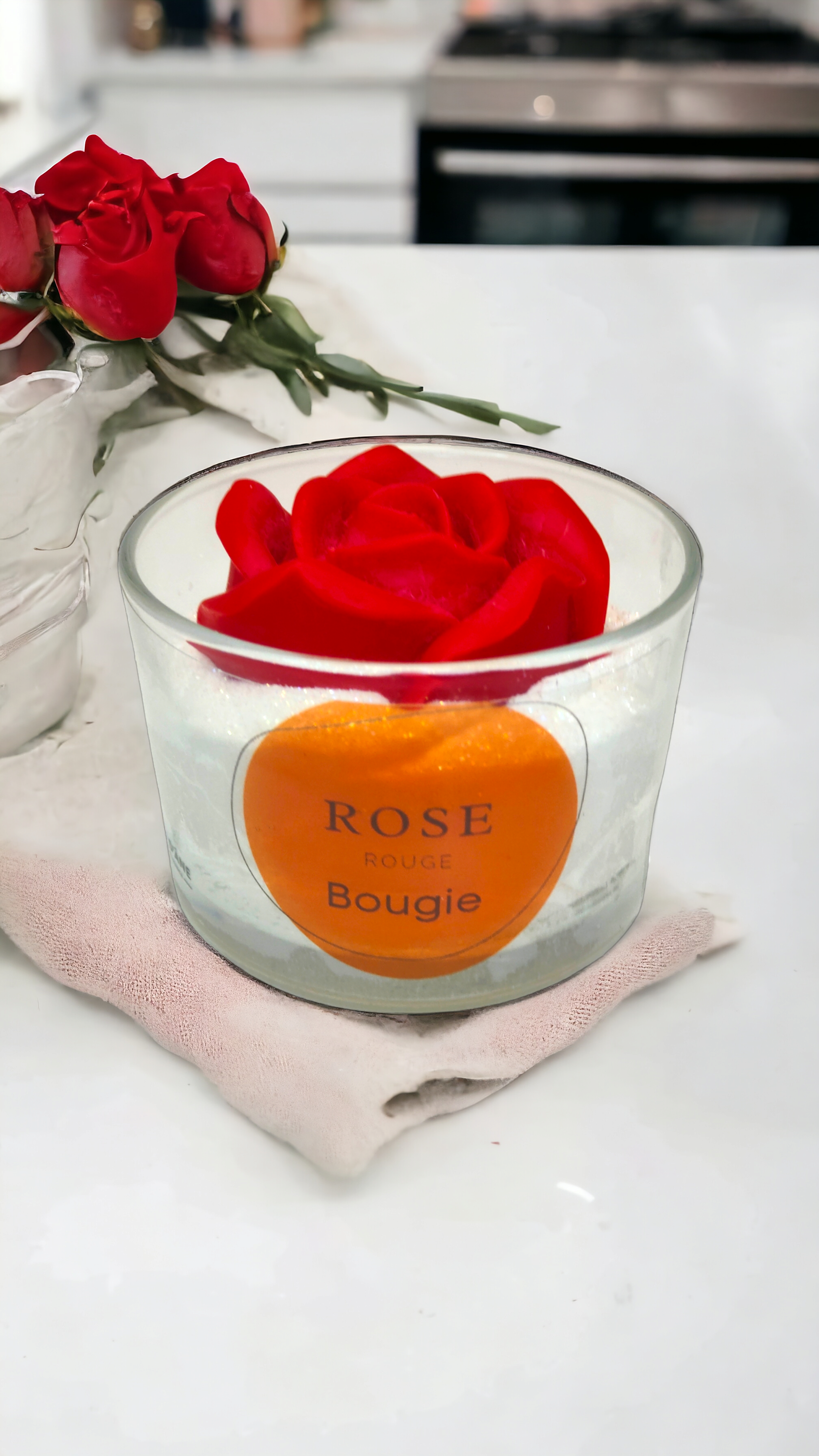 Bougie flower rose rouge